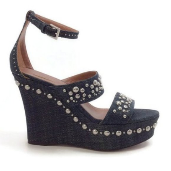 Alaia Shoes - Alaïa Denim Studded Wedge Sandals Size: 8.5 | IT 38.5 Retail $1,435